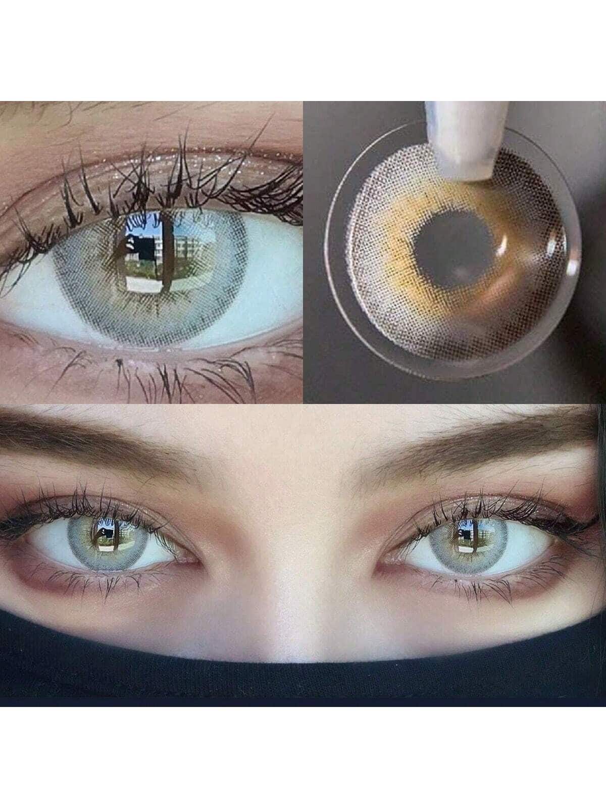 1 副北海道灰色彩色隐形眼镜，14.5 毫米一次性彩色隐形眼镜，适用于眼妆万圣节服装角色扮演 - 灰色 - 查看 1