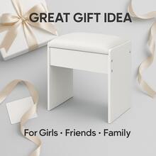 White Padded Vanity Stool • Compact Makeup Bench For Bedroom & Dorm - 白色 - 查看 8