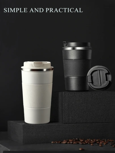 1pc Fashionable Simple Stainless Steel Coffee Cup Thermal Mug Leak-Proof Double Wall Cafe Cup Non-Slip Travel Car Insulated Bottle ,High-End Portable Non-Slip Water Bottle,Multi-Functional Reusable Exquisite Mug, Men's And Women's Business Water Cup, Travel Sport Bottle, Latte Cup, Suitable For Home, Travel, Outdoor, Coffee,Fitness,Sports, Back To School,Halloween & Christmas Gifts.