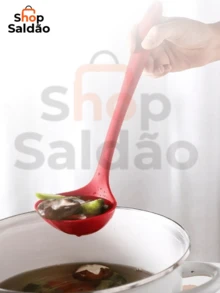 Kit 2 Peças Utensílios de Cozinha de Silicone Concha Reforçada e Colher de Arroz Proteja suas Panelas Disponível nas Cores Preto e Vermelho - Vermelho - Visão 7