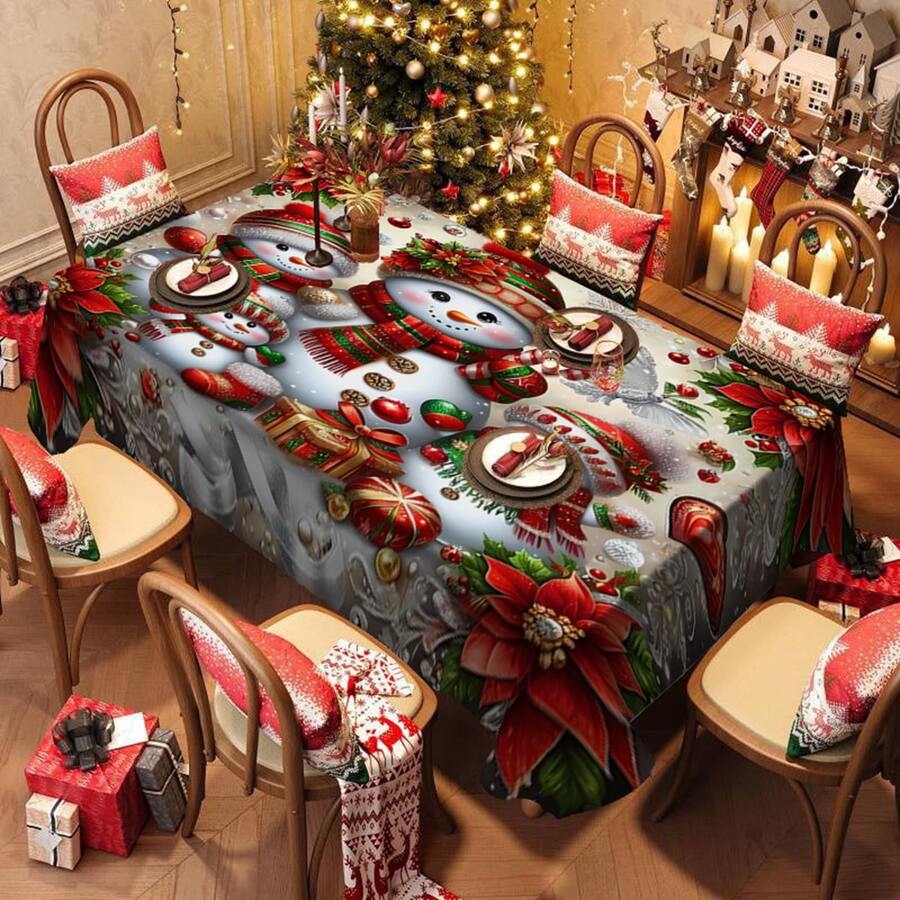1/20 pièces Nappe de Noël, bonhomme de neige mignon, nappe à motif floral de Noël, convient pour la décoration de table de fête de Noël, décoration de table de cuisine de carnaval, cadeau, décoration de vacances, décoration de chambre, décoration de scène, décoration de Noël