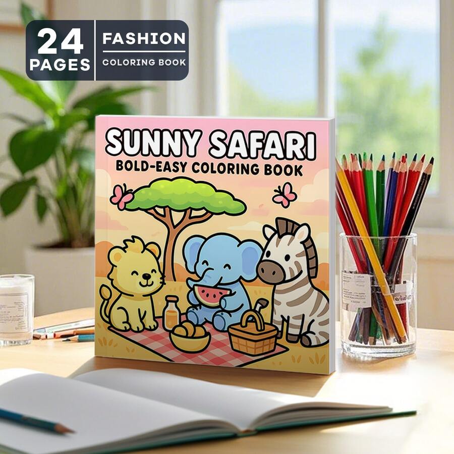 كتاب تلوين رحلة الحيوانات المشمسة - طبعة فنية سميكة ذات طبقة لؤلؤية جديدة لعام 2025، 24 صفحة، تصميم فني بسيط ونظيف لتخفيف التوتر، مقاس 7.87*7.87 بوصة، مناسب كهدية صغيرة رقيقة لمناسبات عيد الميلاد والعام الجديد والهالوين