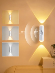 1 件/2 件/4 件 LED 运动传感器灯、LED 运动传感器台阶灯、3 色 LED 壁灯、双头夜灯（带可调节 3 色照明）、磁性台阶灯（适用于入口、床边、书桌、衣柜）（400mAh）（按钮颜色，随机分布） - 白色 - 查看 13
