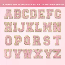 Self-Adhesive Patches In The Shape Of 26 Letters; DIY Patterns; Suitable For Water Cups, Jeans, Jackets, Backpacks(The Heart Shape Is The Ironing Style) - Pink - View 2