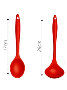 Kit 2 Peças Utensílios de Cozinha de Silicone Concha Reforçada e Colher de Arroz Proteja suas Panelas Disponível nas Cores Preto e Vermelho - Vermelho - Visão 8