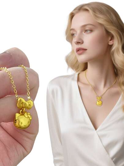 Sanrio Fashion Cute Alloy Hello Kitty Pendant Necklace Creative Lovely Design Suitable For Daily Wear Multi-Functional Kitty Cat Necklace As A Small Gift To Friends All Seasons Are Suitable(Some Parts May Be Random)