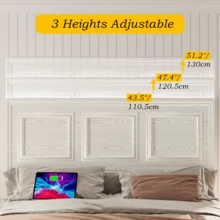 Adjustable Height Farmhouse Bed Frame With Headboard, LED Lights & USB Charging Station – Sturdy Platform Bed, Noise-Free, No Box Spring Needed - trắng - Xem 6