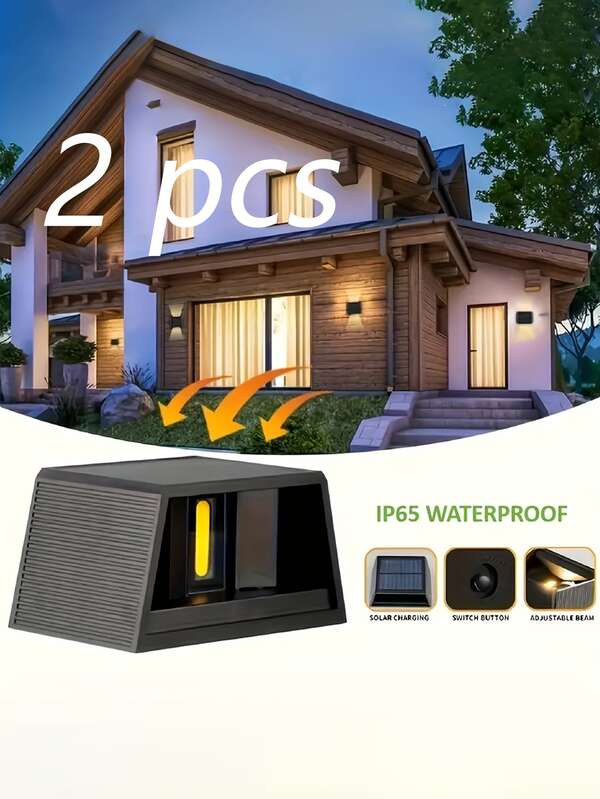 2pcs/4pcs Solar Powered LED Wall Lights, Adjustable Lighting Range, Up & Down Illumination, For Outdoor Garden, Patio, Ambient Lighting, Modern Villa Landscape, Corridor, Hallway
