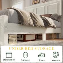 Adjustable Height Farmhouse Bed Frame With Headboard, LED Lights & USB Charging Station – Sturdy Platform Bed, Noise-Free, No Box Spring Needed - trắng - Xem 5