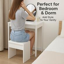 White Padded Vanity Stool • Compact Makeup Bench For Bedroom & Dorm - 白色 - 查看 4