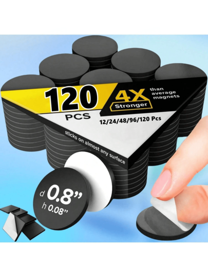 Magnetic Dots - Self Adhesive Magnet (0.8" X 0.8") Peel & Stick Circles Industrial Flexible Sticky Magnets Sheets Is Alternative To Squares, Stickers, Strip And Tape (12/24/48/96/120 Pcs)