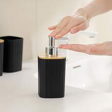 6pcs Luxury Minimalist Wooden Bathroom Set | Essential Housewarming Gift | Includes Toothbrush Holder, Trash Can, Soap Dispenser, Toilet Brush Holder, Soap Dish, Tumbler | Reusable Bathroom Accessories