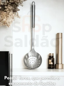 Kit Of 6 Stainless Steel Kitchen Utensils: Skimmer 33cm Ladle 32cm Rice Spoon 29cm Straight Pasta Tong 32cm Carving Fork 33cm Openwork Spatula For Hamburger 30cm - thép không gỉ - Xem 6