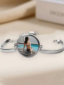 1pc Customized Fashion Open Bangle Bracelet, Featuring Heat Transfer Printed Round Bracelet, Personalized Name Bracelet, Holiday Gift, Daily Wear Jewelry, Accessory, Fashionable Jewelry, Customized Jewelry, High-Quality Printing, Personalized Jewelry, Unisex Bracelet, Men's Accessory, Jewelry Enthusiast - Style 6 - View 8