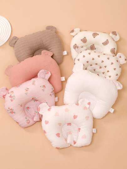 1pc [Oeko-Tex] Cute Print Baby U-Shaped Small Pillow, Soft & Breathable Anti-Tilt Neck Pillow, Sweat-Absorbent Children Pillow, All Season