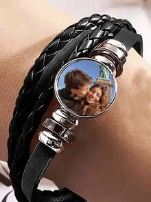 1pc Customized Photo Woven Bracelet, Vintage Synthetic Leather Bracelet, Adjustable, Suitable For Casual Wear, Friend/Classmate Gift, Couple Memento, Graduation, Thanksgiving, Christmas, Anniversary, Personalized Jewelry, Adjustable Bracelet, Vintage Bracelet, Durable Material, High-Quality Leather, Custom Photo Bracelet, Memorial Jewelry, Holiday Shopper, Couples's Gift - Style 9 - View 6