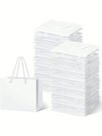 10Pcs White Kraft Paper Bags With Handles, White Gift Bags, Solid Color Gift Bag, Mini Portable Small Shopping Bags For Boutique, Wedding Party Favor Bags, BabyShower, Birthday Party, Gift Bags, Bridesmaids Bags, Mother's Day Graduation