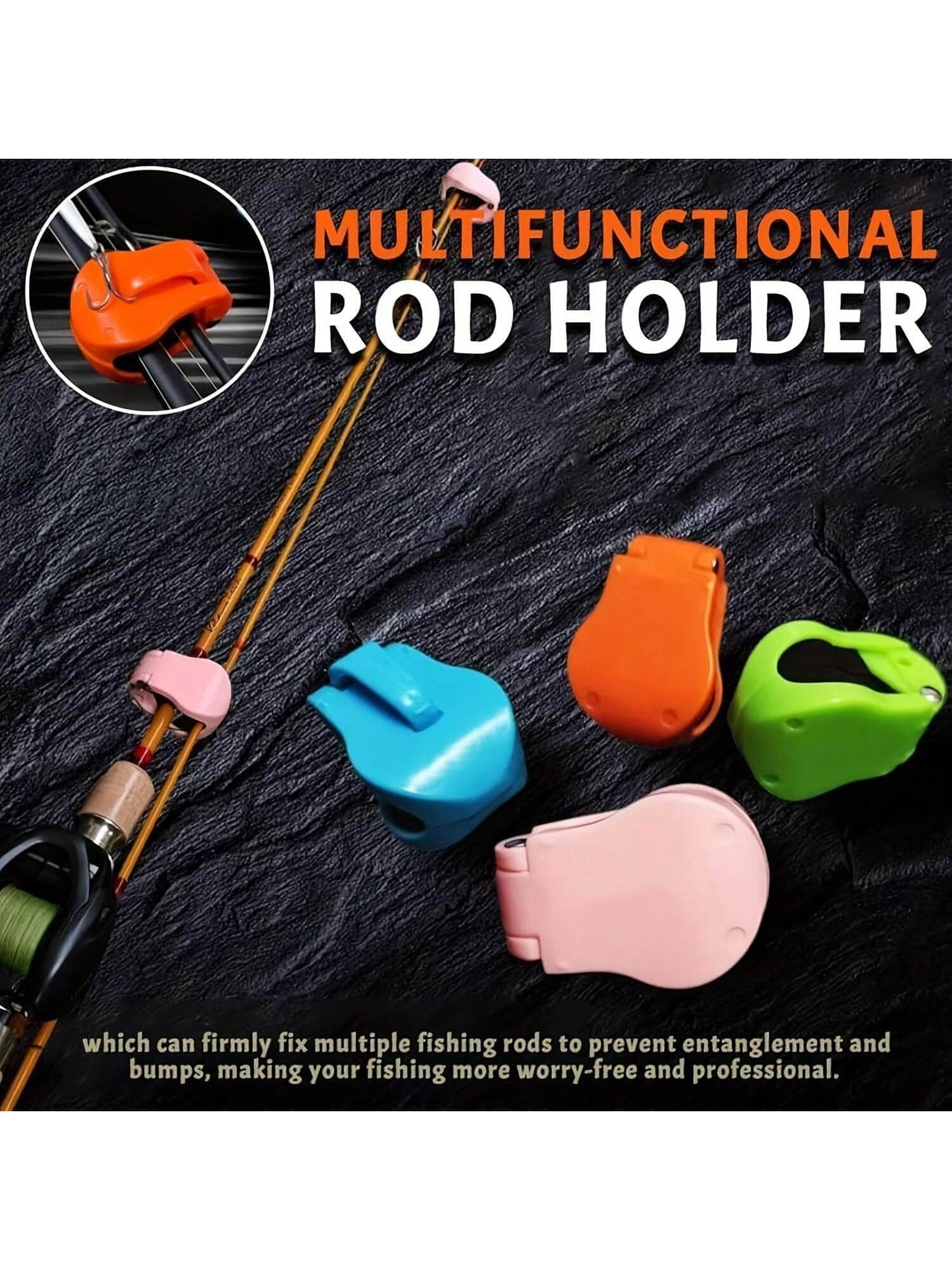 4 piezas de Clips Multifuncionales para Varillas - Portador y Organizador Libre de Presión para Varillas de Pesca, Soporte de Cable de Aparejos, Resistente a la Presión, Correa de Alta Elasticidad, Clips de Goma para Varillas