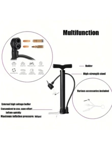 BABONA 1pc Portable High Pressure Air Pump With Needles, Multi-Function For Balls, Balloons, Bikes, Suitable For Basketball, Soccer Ball (Black) (Gold) - Black - View 4