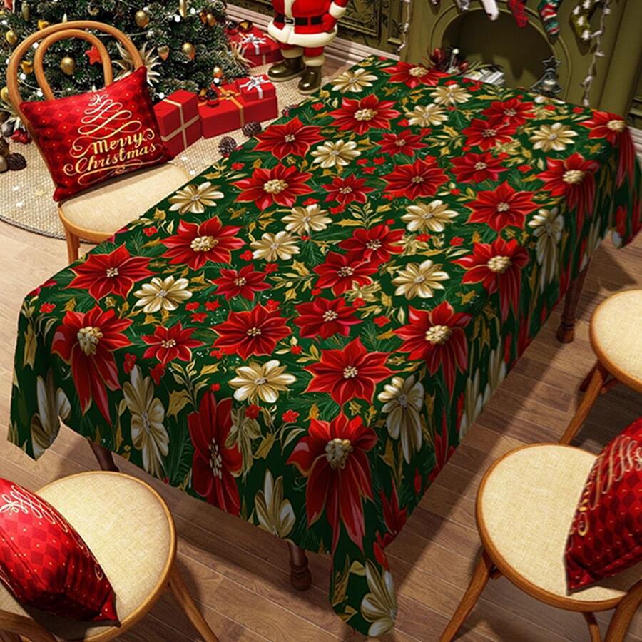 1/20 piezas Mantel navideño, mantel con diseño impreso de flores rojas, decoración de mesa y el regalo perfecto para amigos, adecuado para uso en el hogar, cocina, terraza de restaurante, interior y exterior durante la temporada navideña