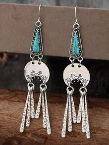 2pcs Unique Agate & Copper Beaded Crescent Moon & Star Earrings For Women, Suitable For Casual Outfit, Party Decoration - Multicolor - View 8