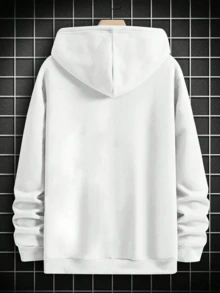 Sudadera con capucha para hombre de 1 pieza: mezcla de algodón y poliéster, estampado exquisito, adecuada para exteriores, ideal para desplazamientos en otoño e invierno. - Blanco - Ver 2