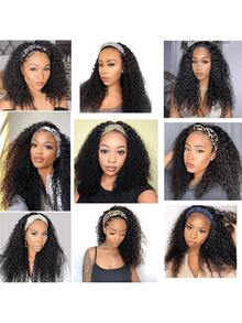 180 Density None Lace Front Curly Wave Headband Wig Wear And Go Wig Black Headband Wig Deep Wave Wigs For Women Glueless None Lace Front Deep Curly Wig Brazilian Put On & Go Wig Machine Made Human Hair Headband Half Wig Natural Color - Natural & Black - View 9