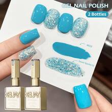 XEIJAYI 15ML Dual-Color Blue And Sweet Candy Glitter Nail Gel Set, Semi-Permanent Soak-Off UV LED Nail Salon DIY Gel, Spring/Summer - Multicolor - View 9