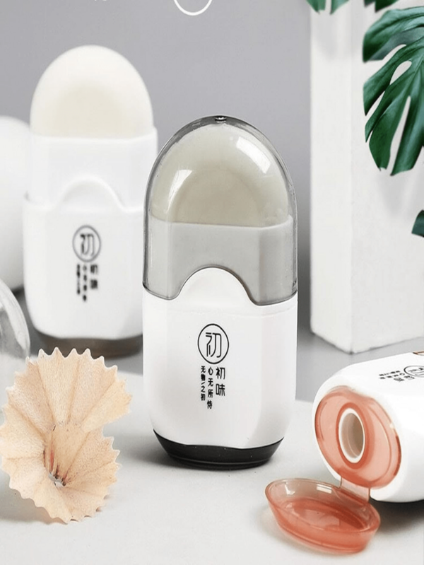 Apontador de lápis 2 em 1 com borracha – Mini apontadores portáteis para esboços, lápis de carvão, desenho e aulas de arte (cor aleatória)