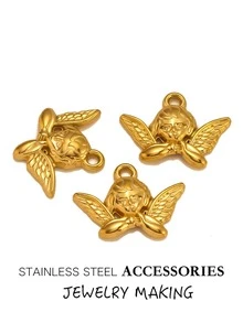 3 件/5 件/10 件不锈钢丘比特翼天使吊坠，精致女士珠宝，3D 设计，18K 镀金，DIY 珠宝制作，适用于项链、手链、耳环、钥匙扣和其他吊坠，批发 - 天使 - 查看 2
