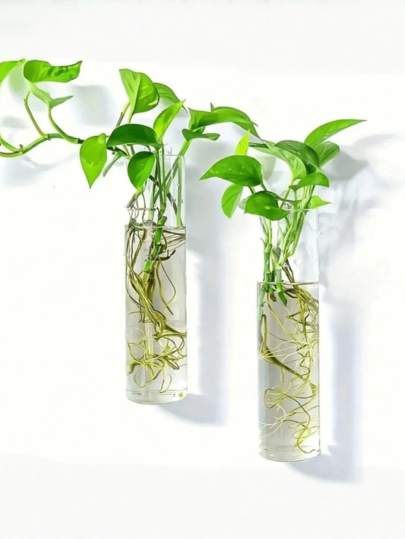 2/4Pcs Wall-Mounted Planters, Clear Acrylic Hydroponic Containers, Indoor Decorative Vases, Hanging Propagation Planters Home Decor Room Decor Flower Vase Glass Vase