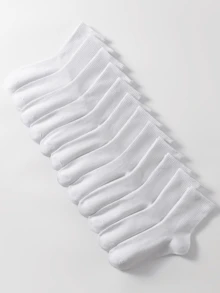 12pairs White Striped Cuff Basic Breathable Sweat-Absorbing Antibacterial Mid Calf Socks For Women, Daily Wear, Fall - White - View 8