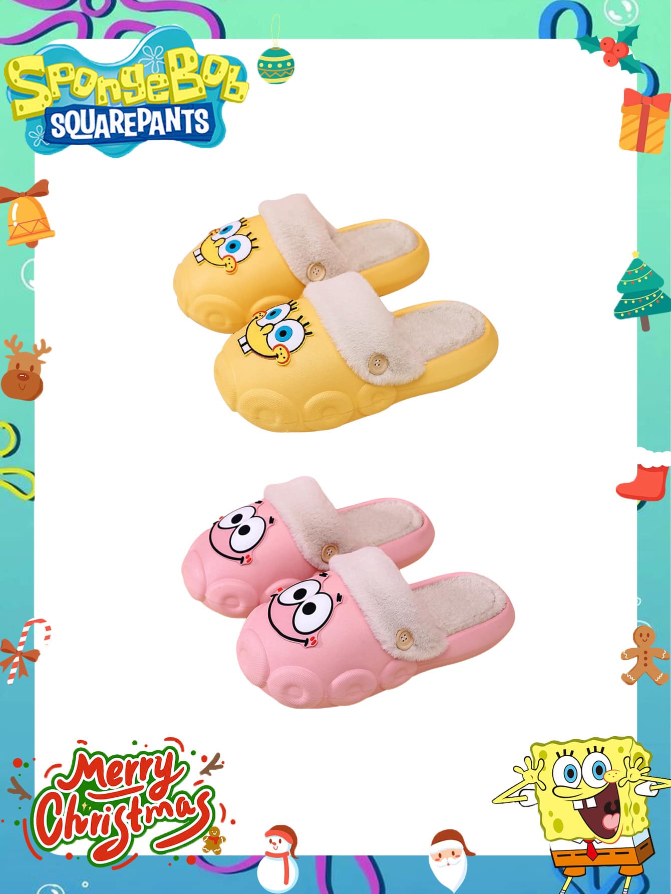 1 Pair Spongebob Slippers, Women's Autumn/Winter Indoor Home Anti-Shedding Slippers, Suitable For Home Wear, Couple Plush Slippers, Best For Party Atmosphere Decoration, Perfect Gift For Friends, Party Decoration, Home Decor, Graduation, Christmas, Valentine's Day Gift For Girlfriend,Shoe,Spring Summer Picks,Brides Maid Gifts,Room,Bedroom Decor,Beach,Travel,For Men,For Women,Vacation,Cute Stuff - Multicolor - View 1