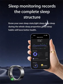 1个智能戒指,可监测心率、血氧、HRV、压力、月经周期、计步、跑步、步行、骑行、瑜伽、爬山、跳绳、游泳、羽毛球、足球、篮球等运动。关爱亲朋,手势控制,远程拍照。睡眠质量检测,佩戴舒适,健康管理专家。通过手机App实时监测数据,全天候健康追踪,守护您的健康,是送给父母的完美礼物。 - 彩色 - 查看 6