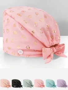 1 件女士优质涤纶材质小心形铝箔印花工作帽/护士帽 - 抗菌、防尘 - 适用于医院手术护士、美容专业人员、管家和清洁工人