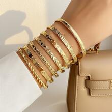 7Pcs/Set Gold Jewelry Bracelet Set, Various Patterns Design For Women, Great For Valentine's Day/New Year - 銀色 - 查看 1