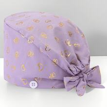 1 件女士优质涤纶材质小心形铝箔印花工作帽/护士帽 - 抗菌、防尘 - 适用于医院手术护士、美容专业人员、管家和清洁工人