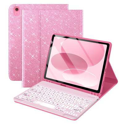 无线蓝牙键盘（150mAh），带可拆卸键盘保护套和触控笔插槽，兼容三星 Galaxy Tab、iPad、Redmi Pad SE（亮粉色）