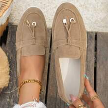 Giày lười mũi tròn thường ngày cho nữ, thoáng khí, trang trí tua rua & khóa ngoài trời, đế mềm, giày ba lê thoải mái - Màu be - Xem 16