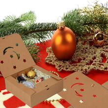 Christmas Minimalist Hollow Square Star Moon Beige Bow Gift Box In Stock, Flip-Cover Folding Square Gift Box Star Moon White Bow, Square Kraft Paper Gift Box - Multicolor - View 4