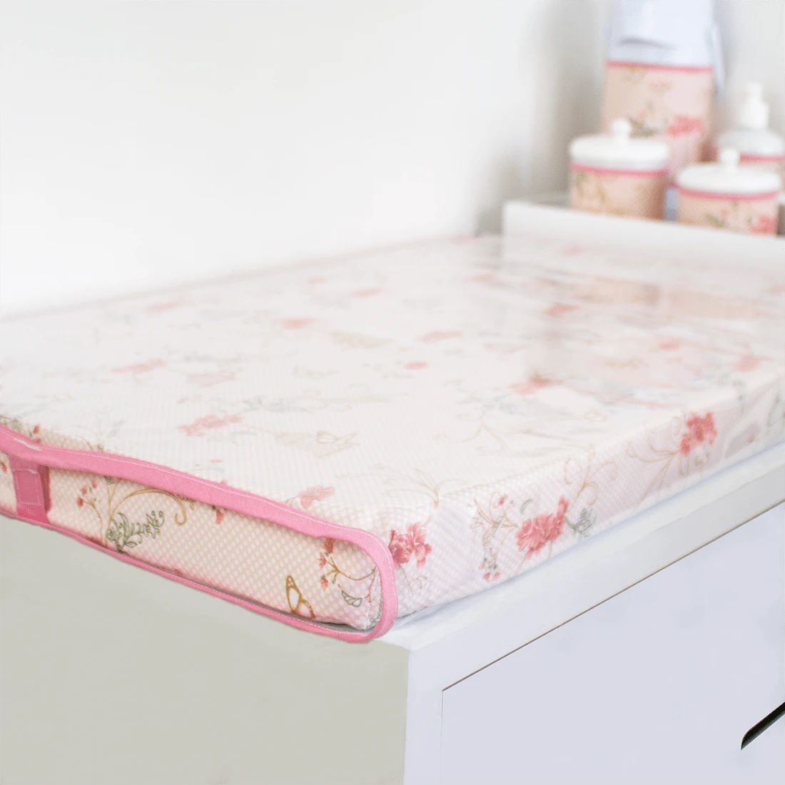 Trocador Higiene Capa Bebê Jardim Rosê Passarinho Quarto Bebê Menina