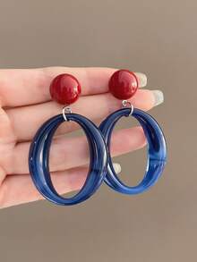 1 Pair Minimalist Vintage Red & Blue Tie Dye Round Oversized Drop Earrings, Suitable For Women To Wear On Vacation, Parties, Holidays, Dates, Birthdays, Mother's Day Gifts