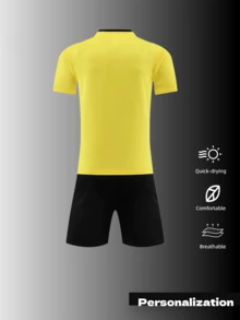 2pcs Personalized Yellow & Black Soccer Uniform - Custom Name, Number, And Team Details Available | Features , Breathable Fabric | Full Set Including Jersey, Shorts, And Matching Socks | Great For Teams And Players Looking For A Custom, Eye - Catching Outfit