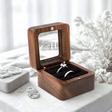 1pc Customized Valentine's Day Wooden Ring Box With Transparent Acrylic Cover, Can Be Used As Earring Box, Double Slot Ring Holder, Velvet Lining, Multiple Colors, Designs And Styles Available, Personalized Engagement Ring Box, Elegant Bridal Gift, Perfect For Storage And Display, Ideal For Proposals, Engagements, Weddings, Anniversaries, Valentine's Day, Mother's Day - Multicolor - View 32