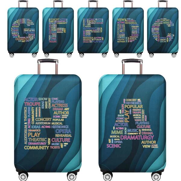 Elastischer Gepäckschutz Reisekoffer Abdeckung, mit Textbuchstaben Druck, für 18 bis 32 Zoll Gepäckschutzhüllen für Outdoor-Reisen, Geschäftsmode Grafik Muster für Herren Damen Reisezubehör, Polyester Koffer Schulanfang Sachen Tasche für Schule Schul-Accessoires, Gepäckschutz Schulanfang Sachen College Dorm Grundlagen für Studenten für Herren Damen Reiseessentials für Urlaub Ferien Outdoor Tasche für Schule Schul-Accessoires