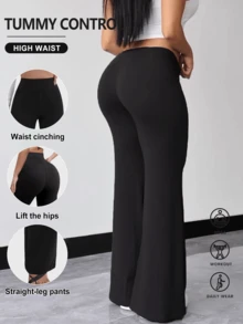 1pc Women's Straight Leg Wide Leg Pants, High Waisted Slimming Yoga Leggings, Suitable For Spring, Summer, Autumn