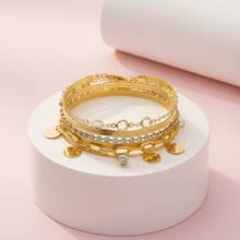 5Pcs/Set Gold Jewelry Bracelet Set, With Water Droplets, Sequins, And Cuban-Style Bracelets Design For Women, Great For Christmas/Halloween/Valentine's Day - Bạc - Xem 4