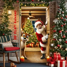 1 pièce Bannière de porte de Noël, en polyester, motif de paquet-cadeau du Père Noël, exquise avec 4 trous pour une suspension facile, convient pour la décoration de la porte d'entrée, du mur de la maison pour les fêtes de Noël et du Nouvel An