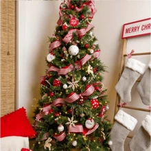Ruy băng sọc đỏ dài 5 thước Anh dùng trang trí Giáng sinh, làm vòng hoa, nơ trang trí cây thông Noel, phụ kiện gói quà, vật liệu thủ công tự làm vòng hoa, thích hợp để gói quà, làm vòng hoa, trang trí ngày lễ, cắm hoa và đồ trang trí Giáng sinh. - Nhiều màu - Xem 4