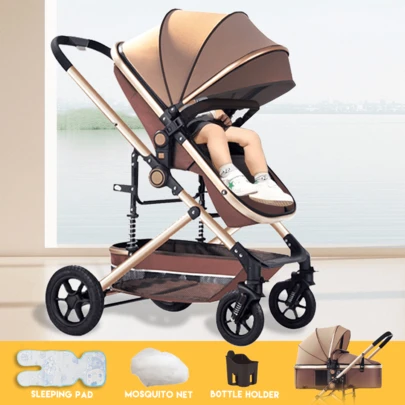PORIYA 3-In-1 Baby Stroller & Bassinet  Reversible Foldable Pram For 0-36 Months 4-Wheel Suspension & UPF 50+ Canopy One-Hand Fold & Large Storage Basket